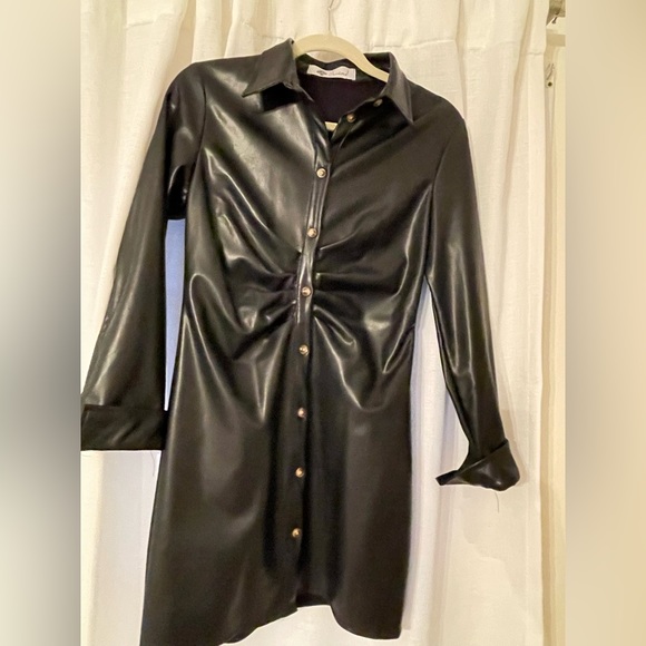 Pleather soft shirt dress with gather in center - Picture 2 of 3